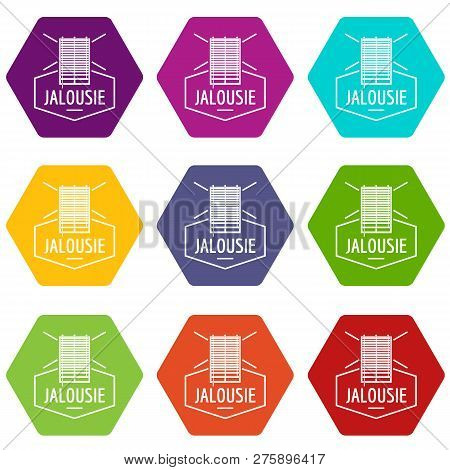 Jalousie Icons 9 Set Coloful Isolated On White For Web