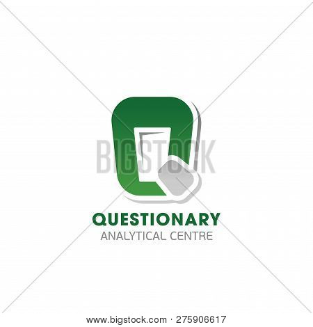 Questionary Analytical Center Vector Sign. Creative Symbol For Analytic Data Company. Abstract Green