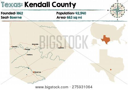 Detailed Map Of Kendall County In Texas, Usa