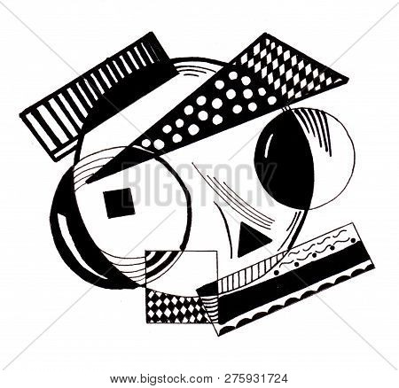 Abstract Picture With Geometrick Figure, Black And White
