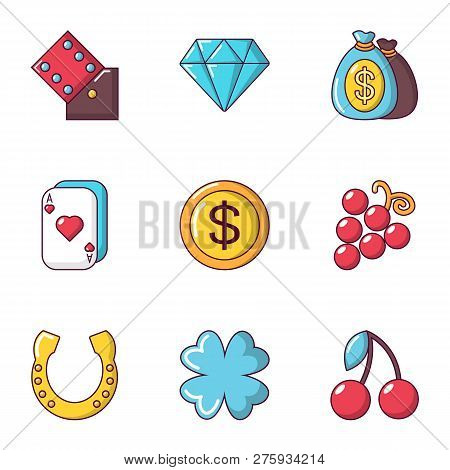 Gambling Establishment Icons Set. Cartoon Set Of 9 Gambling Establishment Icons For Web Isolated On 