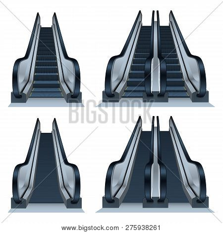 Escalator Icon Set. Realistic Set Of Escalator Icons For Web Design