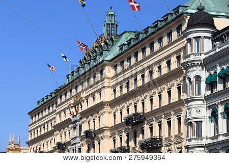 Stockholm, Sweden - August 24, 2018: Grand Hotel In Stockholm, Sweden. It Is A Member Of Prestigious