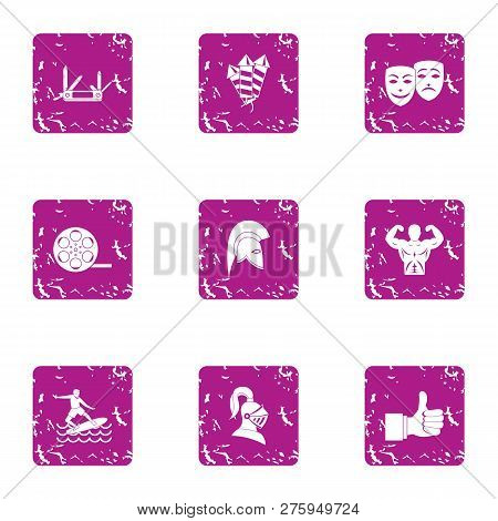 Narrative Icons Set. Grunge Set Of 9 Narrative Icons For Web Isolated On White Background
