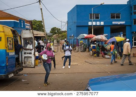 Bissau, Republic Of Guinea-bissau - February 6, 2018: Street Scene In The City Of Bissau With People