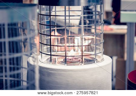 One Biofireplace Burn On Ethanol Gas Close-up.