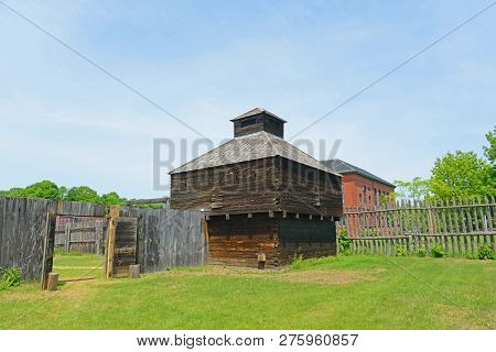 Fort Western Is A Former British Colonial Outpost On The Kennebec River In Augusta, Maine, Usa.
