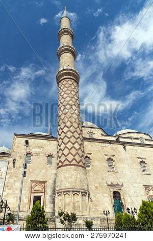Edirne, Turkey - May 26, 2018:  Uc Serefeli Mosque Mosque In The Center Of City Of Edirne,  East Thr