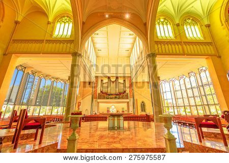 Perth, Western Australia - Jan 3, 2018: Interior Of New Section Of The Nave Facing West In 2014 Of S