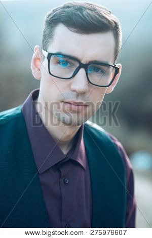 Man In Anti-reflection Glasses For Visual Improvement At Oculist. Poor Eyesight And Eye Healthcare. 