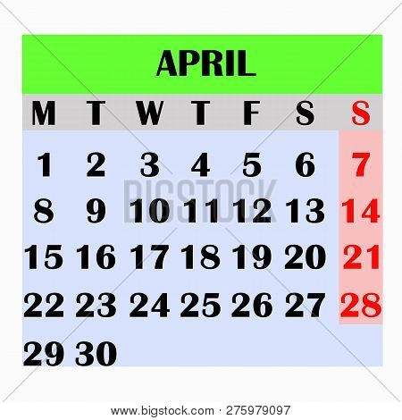 Calendar Design Month April 2019. Year 2019 Calendar. Simple Design For Calendar 2019. Calendar For 