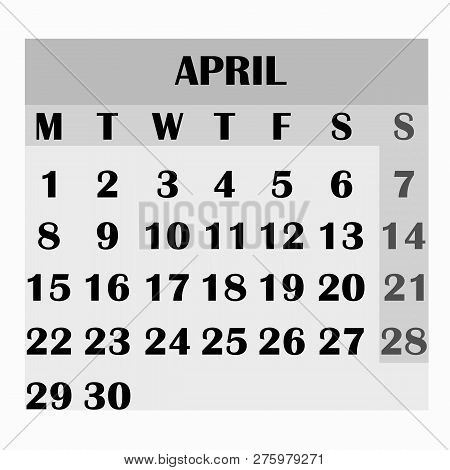 Calendar Design Month April 2019. Year 2019 Calendar. Simple Design For Calendar 2019. Calendar For 