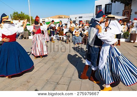 Lanzarote, Dec 15, 2018 - Traditional Dresst People At A Folklore Show In The Old Town Of Teguise On