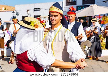 Lanzarote, Dec 15, 2018 - Traditional Dresst People At A Folklore Show In The Old Town Of Teguise On