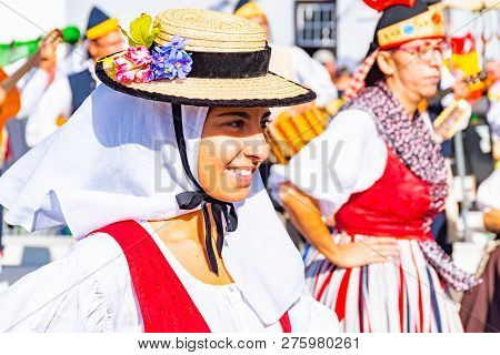 Lanzarote, Dec 15, 2018 - Traditional Dresst People At A Folklore Show In The Old Town Of Teguise On