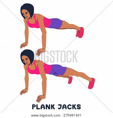 Plank Jacks. Plank. Planking. Sport Exersice. Silhouettes Of Woman Doing Exercise. Workout, Training