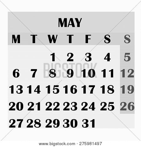 Calendar Design Month May 2019. Year 2019 Calendar. Simple Design For Calendar 2019. Calendar For Or