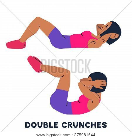 Double Crunches. Double Crunch. Sport Exersice. Silhouettes Of Woman Doing Exercise. Workout, Traini