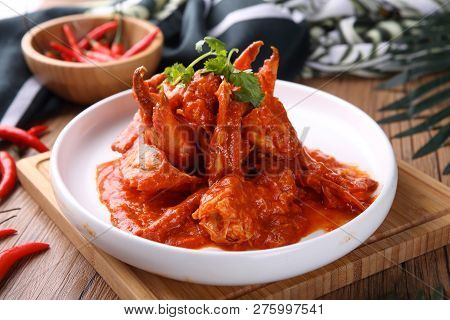 Singapore Chilli Crab In A White Dish