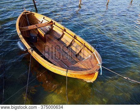 Typical Traditional Colorful Small Danish Fishing Dingy Boat In A Harbour At Funen Denmark