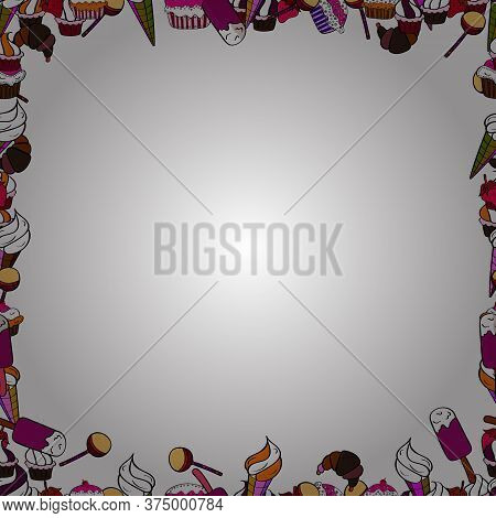 Vector. Seamless. Picture In Brown, White And Black Colors. Foursquare Frames Doodles.