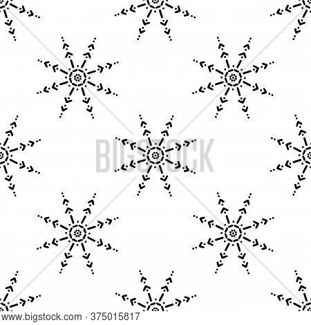 Seamless Pattern Made From Doodle Abstract Snowflakes. Isolated On White Background. Vector Stock Il