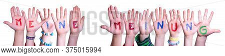 Children Hands Building Word Meine Meinung Means My Opinion, Isolated Background