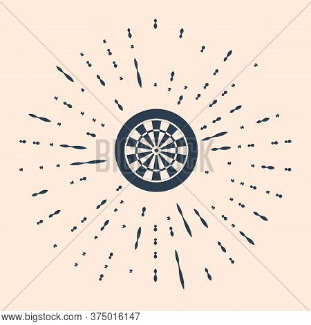 Black Classic Darts Board With Twenty Black And White Sectors Icon Isolated On Beige Background. Dar