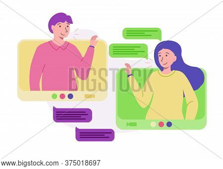 Connection People Video Network From Home. People Using Virtual Communication. Video Call Conference