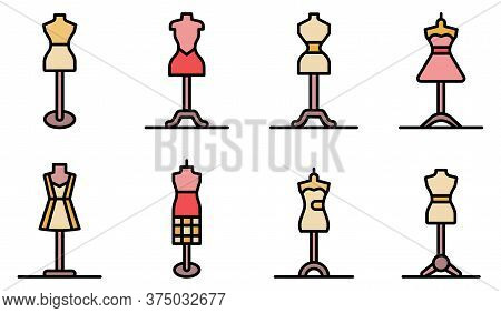 Mannequin Icons Set. Outline Set Of Mannequin Vector Icons Thin Line Color Flat On White