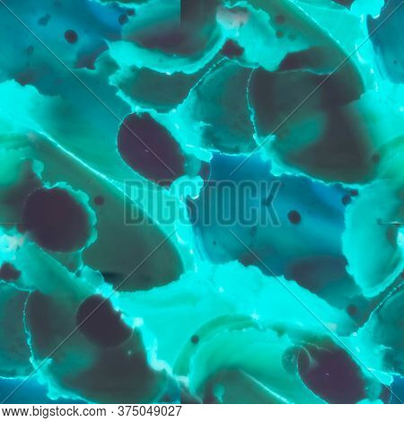 Seamless Acrylic Background. Alcohol  Ink Texture. Blue, Brown Mottled Pattern. Magenta, Blue Stone 