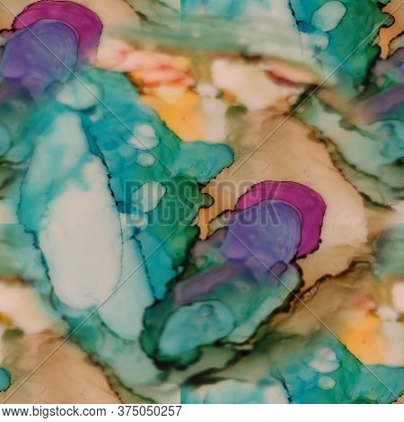 Seamless Liquid Paints Background. Ink Paint Abstract. Colorful New Shibori Design. Rainbow Natural 