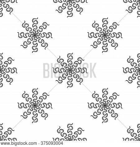 Seamless Pattern Made From Doodle Abstract Snowflakes. Isolated On White Background. Vector Stock Il