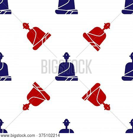 Blue And Red Buddhist Monk In Robes Sitting In Meditation Icon Isolated Seamless Pattern On White Ba