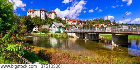 Beautiful romantic medieval castles of Europe - Zuzemberk in Slovenia in Krka river