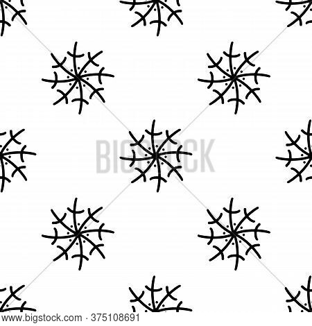 Seamless Pattern Made From Doodle Abstract Snowflakes. Isolated On White Background. Vector Stock Il