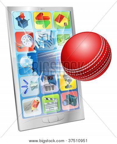 Pelota de Cricket volando fuera de teléfono celular