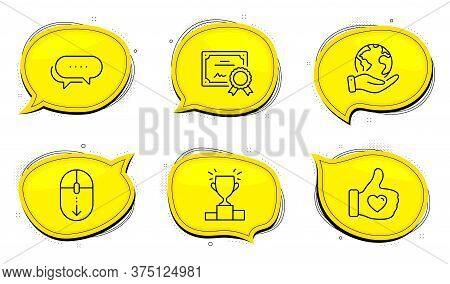 Dots Message Sign. Diploma Certificate, Save Planet Chat Bubbles. Winner Podium, Scroll Down And Lik