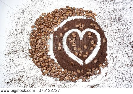 Coffebeans And Instant Coffee Art On The Table
