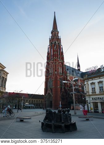 Osijek / Croatia - February 22, 2020: Cathedral Of Saints Peter And Paul In Osijek Against The Brigh