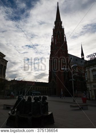 Osijek / Croatia - February 22, 2020: Silhouette Of A Building Against The Bright Sky. Silhouette Of