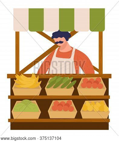 Man Selling Vegetable At Farm Market, Veggies Bazar