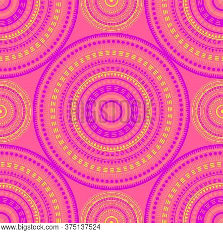 Islamic Vintage Motifs Seamless Pattern. Circle Medallion Mandala Geometric Tiles. Textile Print Tem