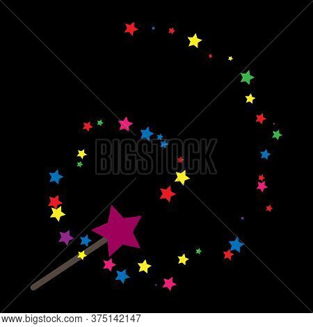 Magic Wand. Simple Vector Icon For Thematic Design, Sites And Applications, Black Background.
