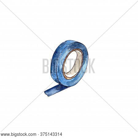 Watercolor Illustration.tools For Home Repair On The Inside, Insulating Tape. Isolated On A White Ba