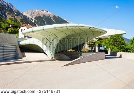 Innsbruck, Austria - May 21, 2017: Hungerburg Station Of Hungerburgbahn, Hybrid Funicular Railway In