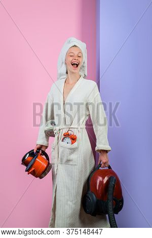 Homemaker Woman. Domestic Labour. Performing Different Household Duties. Multitasking Woman. Busy Wo