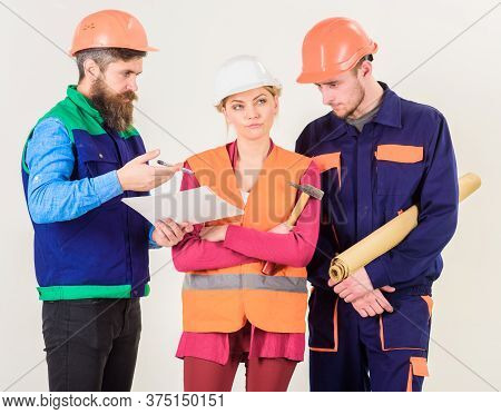 Inspector Chastises Employee, Builder. Insubordination Concept. Builder, Engineer, Architect,