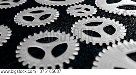 Several Gears With Different Inscription. Topic Of Finance. In Focus Business Service Money