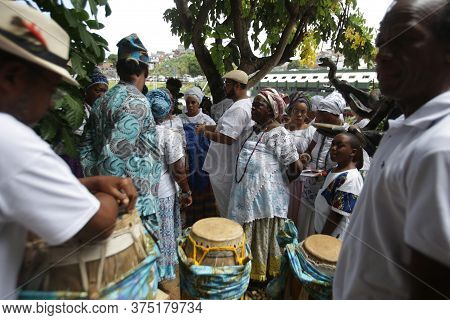 Salvador, Bahia / Brazil - November 5, 2018: Candomble Members Are Seen In A Sacred Place In A Relig
